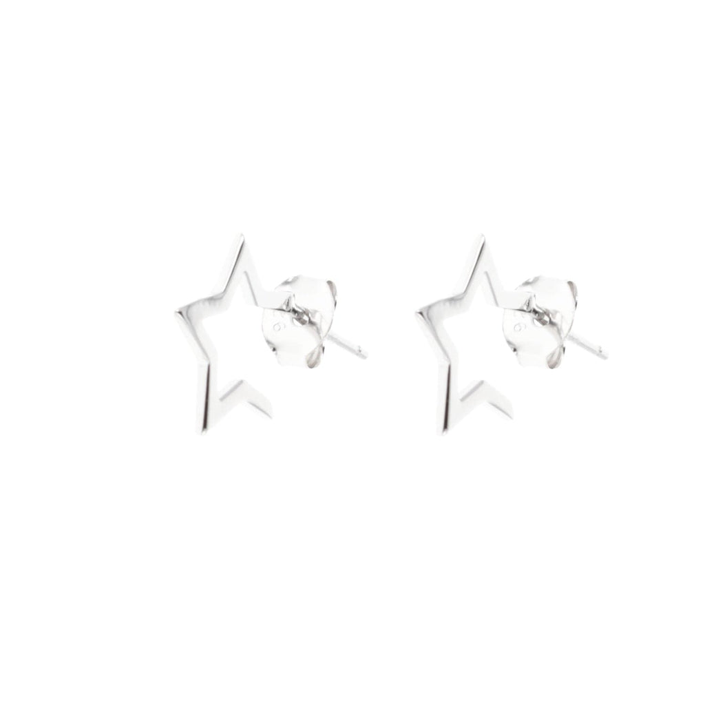 Sterling silver star studs with a point missing to replicate a hoop