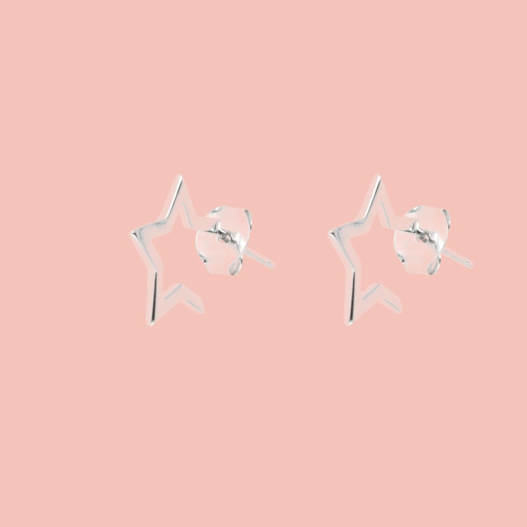 Sterling silver star studs with a point missing to replicate a hoop