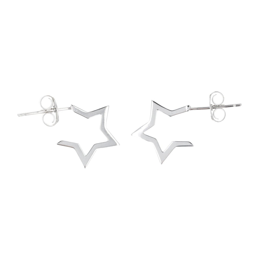 Sterling silver star studs with a point missing to replicate a hoop