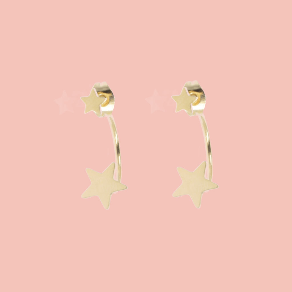 Gold plated stainless steel star stud ear jackets