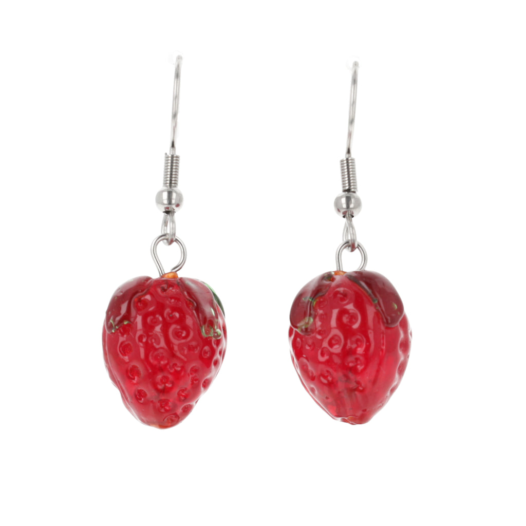 Strawberry charms on stainless steel earwires