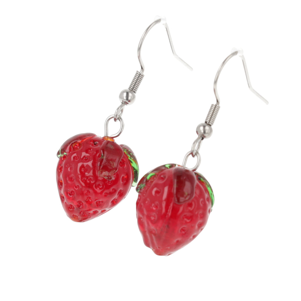 Strawberry charms on stainless steel earwires