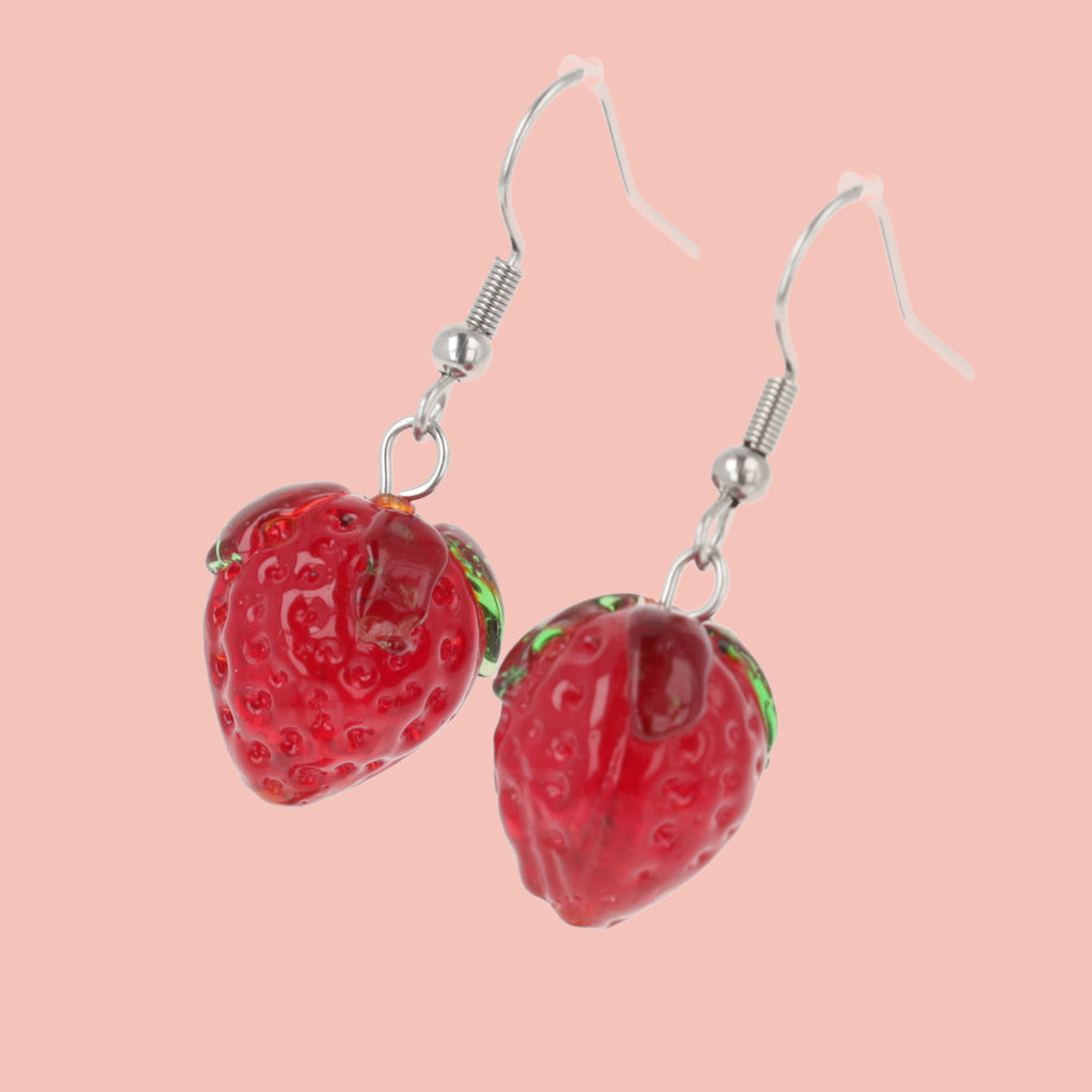 Strawberry charms on stainless steel earwires