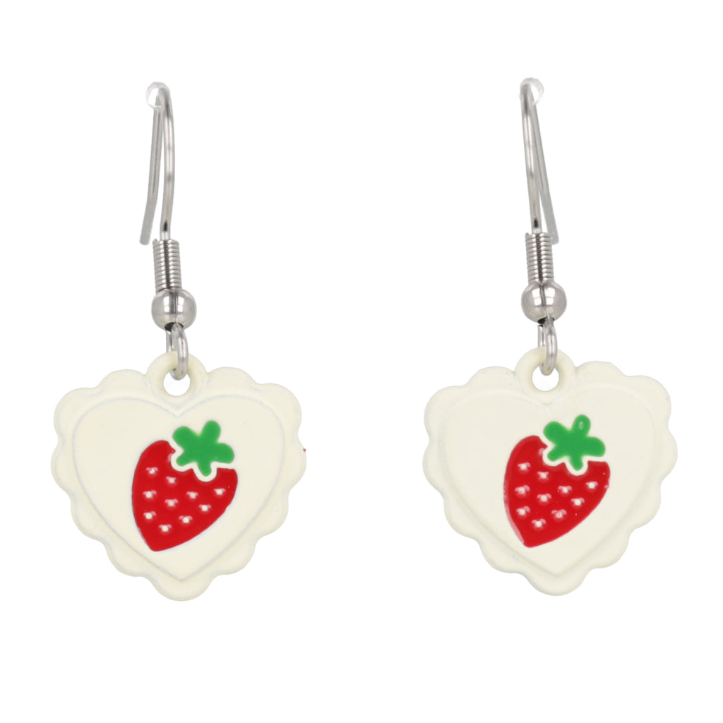 Scalloped Strawberry Heart Earrings - Sour Cherry