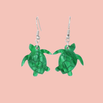 Green marble turtle charms on stainless steel earwires