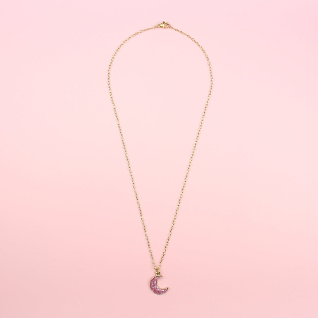 Pink Glitter Moon Necklace - Sour Cherry