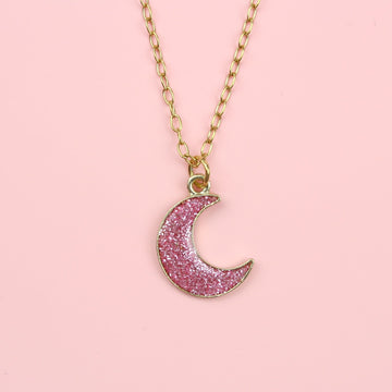 Pink Glitter Moon Necklace - Sour Cherry