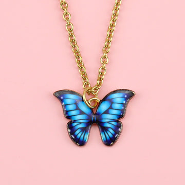 Blue Butterfly Charms on a Gold Plated Stainless Steel chain