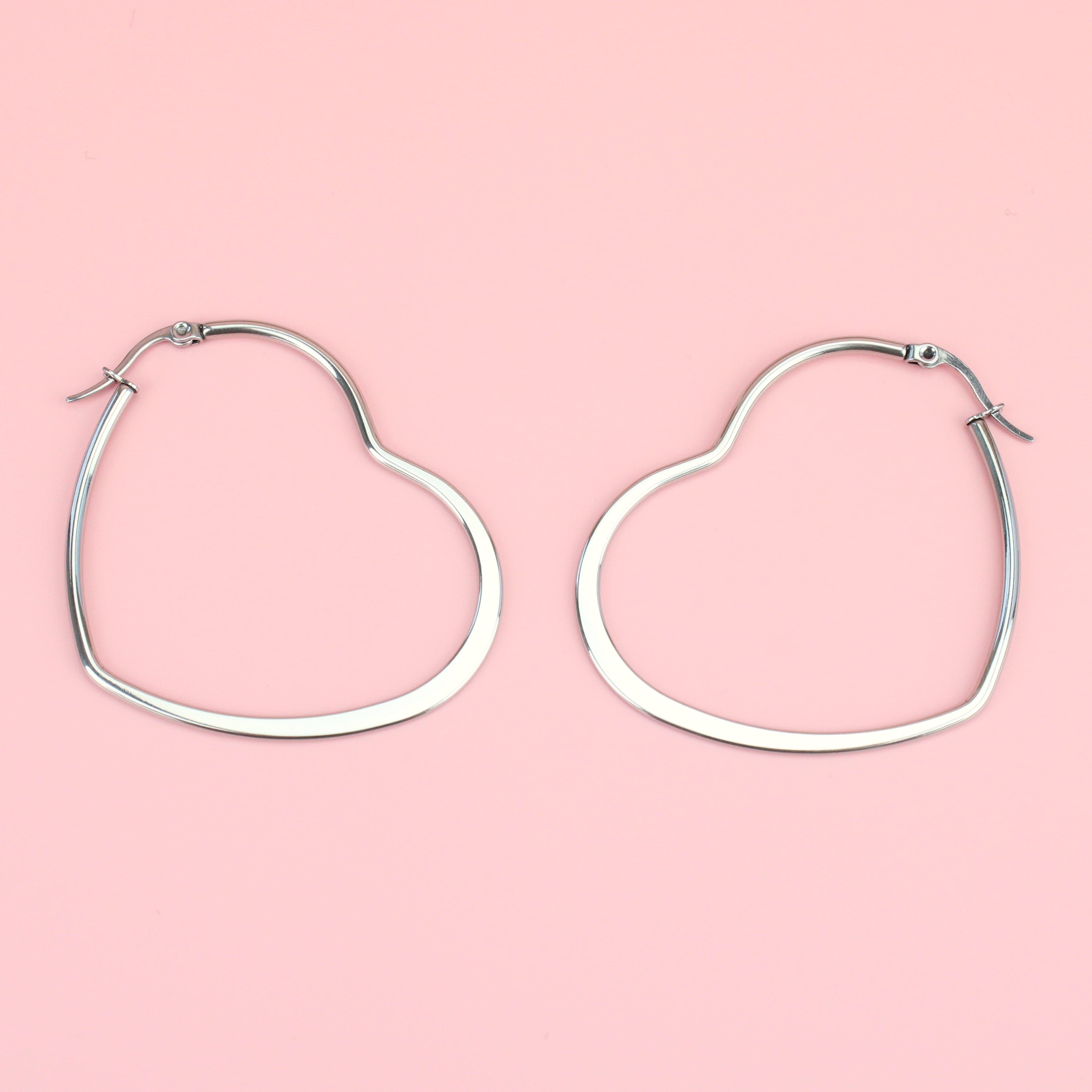 Heart Hoop Earrings Sterling Silver 45mm